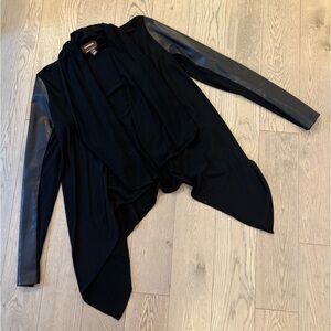 Danier Black Draped Sweater with Leather Sleeves